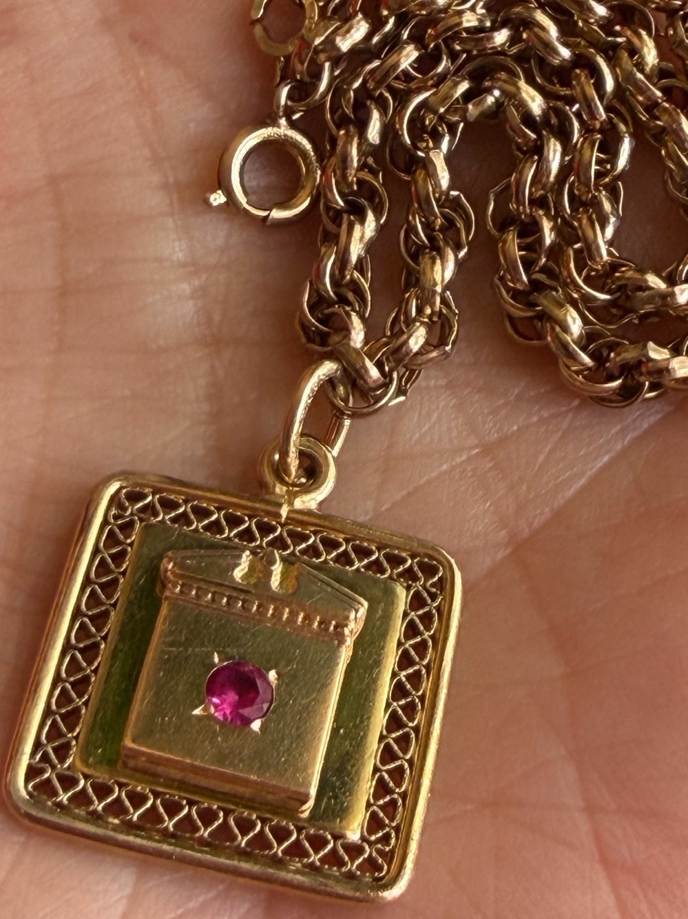 Vintage Gold Filled and Ruby Bracelet GM ( General Motors) service pendant.